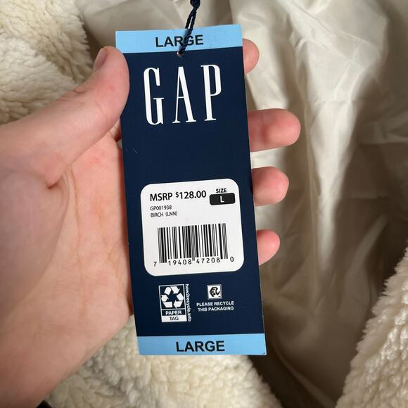 GAP Teddy Sherpa Coat Minimalist Cozy Winter Cream Fleece Quiet Luxury Large New - Picture 7 of 9